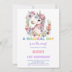 Cartes d'invitation d'anniversaire licorne florale