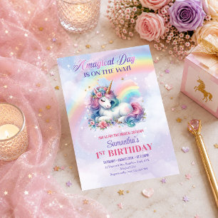 Cartes d'invitation d'anniversaire licorne rose vi