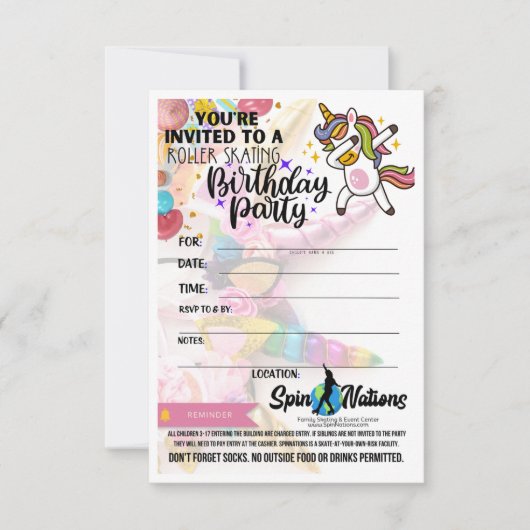 Cartes d'invitation d'anniversaire licorne SpinNat (Devant)