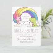 Cartes d'invitation d'anniversaire Licornes & Dino (Debout devant)