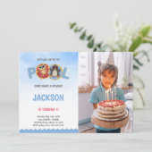 Cartes d'invitation d'anniversaire Piscine aux man (Debout devant)