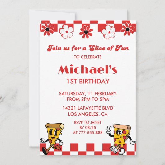 Cartes d'invitation d'anniversaire Pizza | Jolie 1 (Devant)