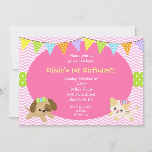 Cartes d'invitation d'anniversaire pour chiots et  (Devant)