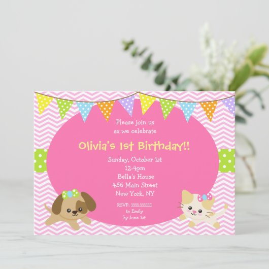 Cartes d'invitation d'anniversaire pour chiots et  (Debout devant)