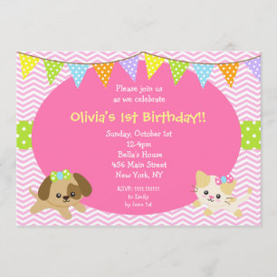 Cartes d'invitation d'anniversaire pour chiots et 