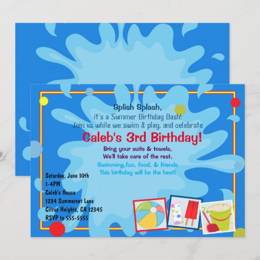 Cartes d'invitation d'anniversaire pour fête au bo (Devant / Derrière)