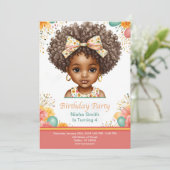 Cartes d'invitation d'anniversaire pour fille afro (Debout devant)