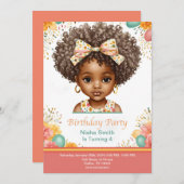 Cartes d'invitation d'anniversaire pour fille afro (Devant / Derrière)