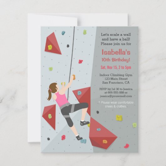 Cartes d'invitation d'anniversaire pour l'escalade (Devant)
