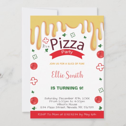 Cartes d'invitation d'anniversaire pour pizza au f (Devant)