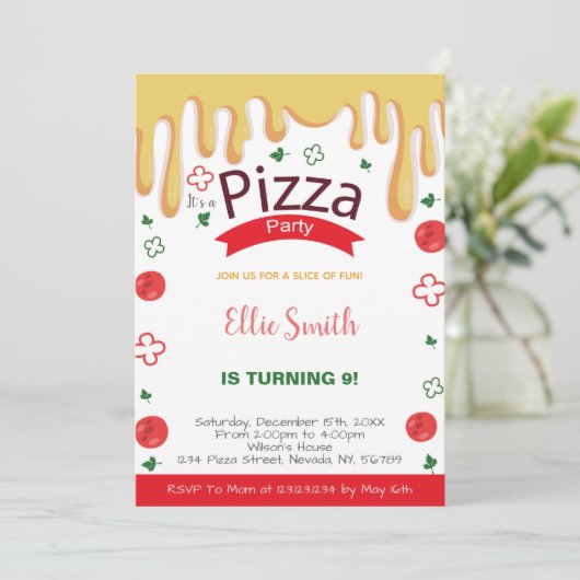 Cartes d'invitation d'anniversaire pour pizza au f (Debout devant)