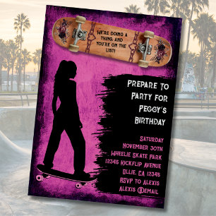Cartes d'invitation d'anniversaire pour skateuse