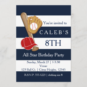 Cartes d'invitation d'anniversaire rayées bleues p