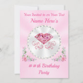 Cartes d'invitation d'anniversaire Rose, Diamant e (Devant)