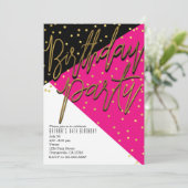 Cartes d'invitation d'anniversaire rose noir or en (Debout devant)
