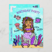 Cartes d'invitation d'anniversaire Sirène Violette (Devant / Derrière)