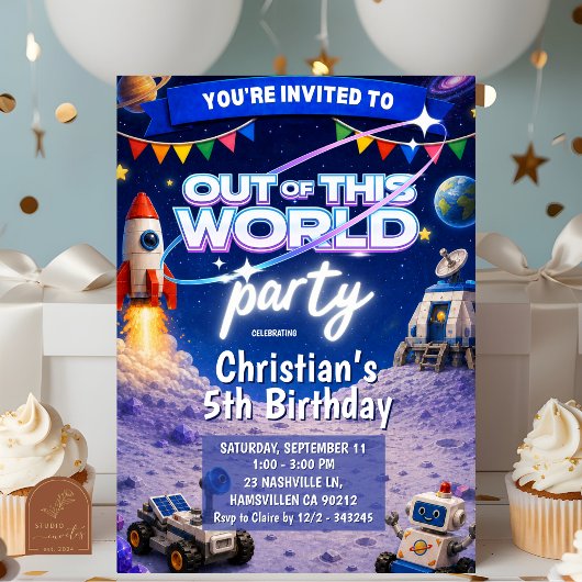 Cartes d'invitation d'anniversaire spatiales extra