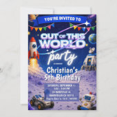 Cartes d'invitation d'anniversaire spatiales extra (Devant)