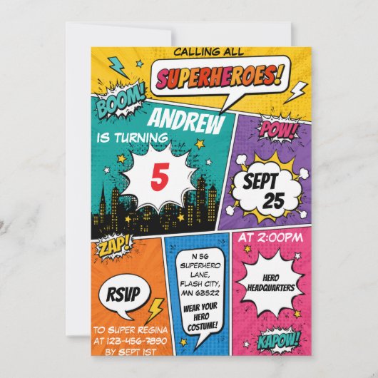 Cartes d'invitation d'anniversaire – Style BD de s (Devant)