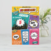 Cartes d'invitation d'anniversaire – Style BD de s (Debout devant)