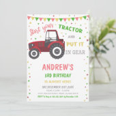 Cartes d'invitation d'anniversaire Tracteur Rouge (Debout devant)