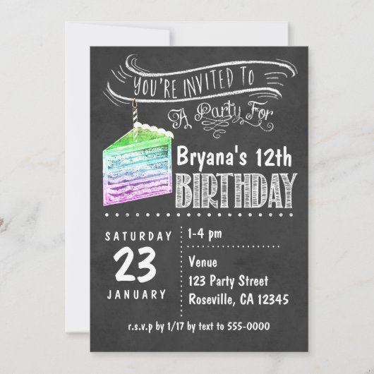 Cartes d'invitation d'anniversaire tranche de gâte (Devant)