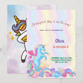Cartes d'invitation d'anniversaire Unicorn personn (Devant / Derrière)