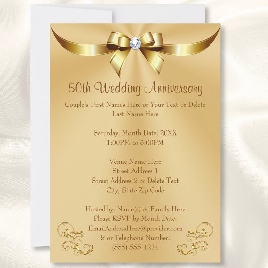 Cartes d'invitation de 50 ans de mariage en or