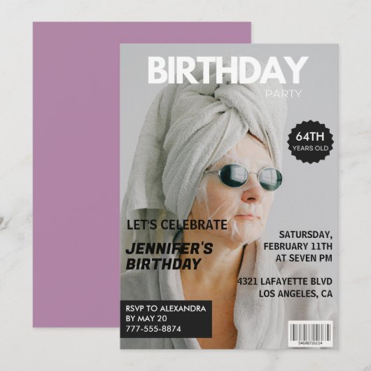 Cartes d'invitation de 64e anniversaire de style p (Devant / Derrière)