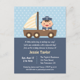 Cartes d'invitation de baby shower nautiques pour