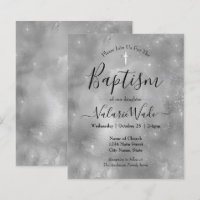 Cartes d'invitation de baptême à paillettes argent