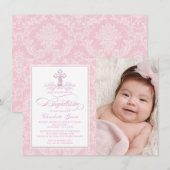 Cartes d'invitation de baptême avec croix damassée (Devant / Derrière)