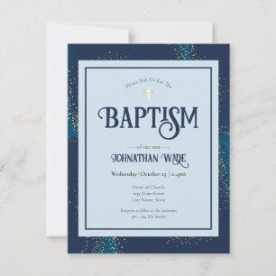 Cartes d'invitation de baptême bleu et or Budget