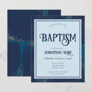 Cartes d'invitation de baptême bleu et or Budget