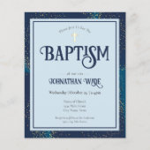 Cartes d'invitation de baptême bleu et or Budget (Devant)