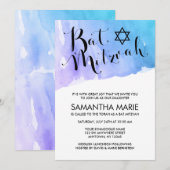 Cartes d'invitation de Bat Mitzvah à l'aquarelle t (Devant / Derrière)