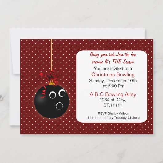 Cartes d'invitation de bowling de Noël mignonnes à (Devant)