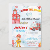 Cartes d'invitation de camion de pompiers modifiab (Devant)