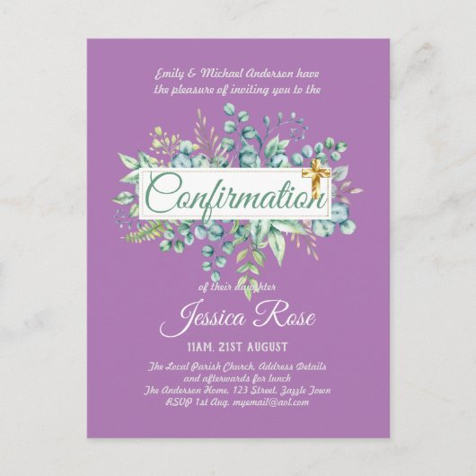 Cartes d'invitation de Confirmation Eucalyptus Ver (Devant)