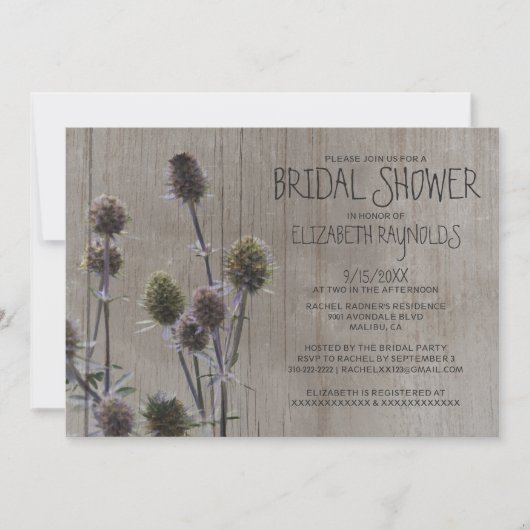 Cartes d'invitation de douche de mariée de chardon (Devant)