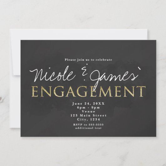 Cartes d'invitation de douche d'engagement gris fo (Devant)