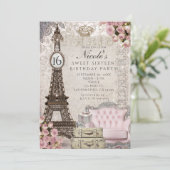 Cartes d'invitation de fête avec la Tour Eiffel et (Debout devant)