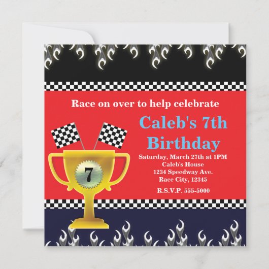 Cartes d'invitation de fête avec Trophée de course (Devant)