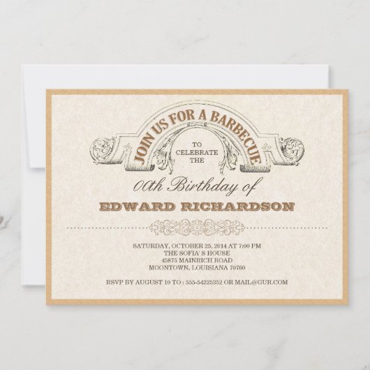 Cartes d'invitation de fête BBQ vintage (Devant)