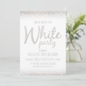 Cartes d'invitation de fête blanches scintillantes (Debout devant)
