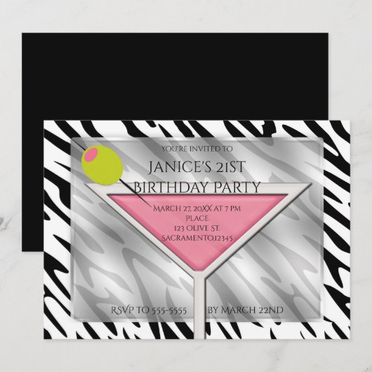 Cartes d'invitation de fête chic pour cocktail Pin (Devant / Derrière)
