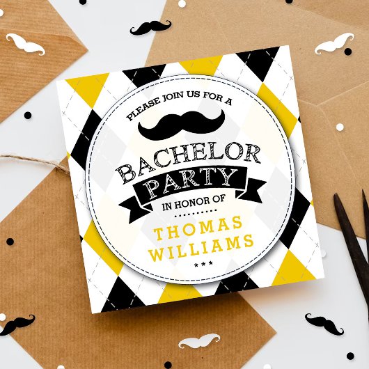 Cartes d'invitation de fête de bachelor avec moust
