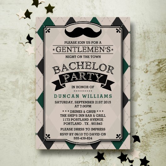 Cartes d'invitation de fête de bachelor avec moust