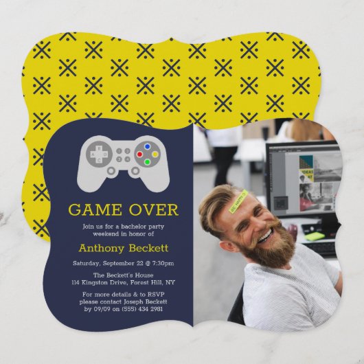 Cartes d'invitation de fête de bachelor 'Game Over (Devant / Derrière)