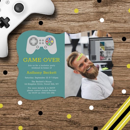 Cartes d'invitation de fête de Bachelor 'Game Over